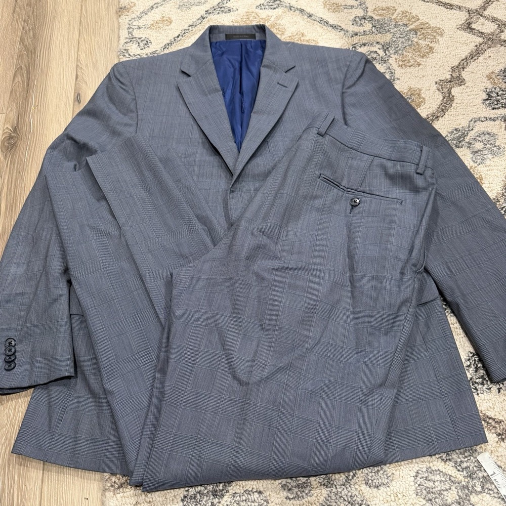 Austin Reed 2 Piece Suit Mens 44R 34x31 Solid Gray Wool Flat Front